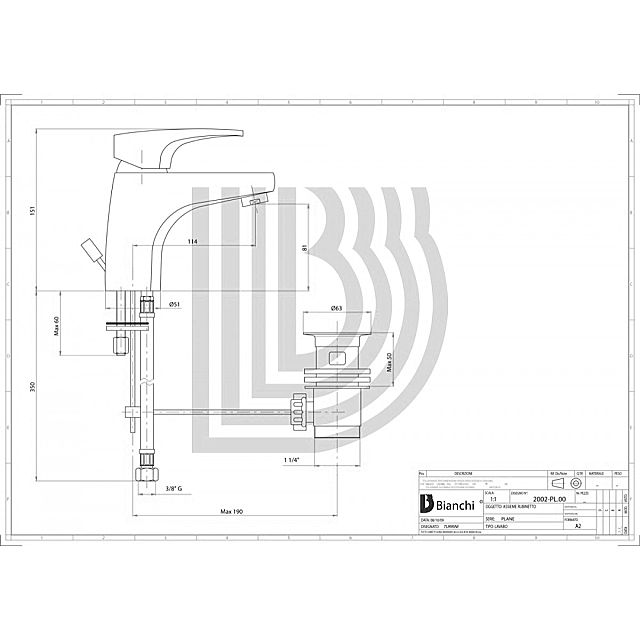 Τεχνικά χαρακτηριστικα για μπαταρία νιπτήρα της εταιρείας Bianchi Rubinetterie
