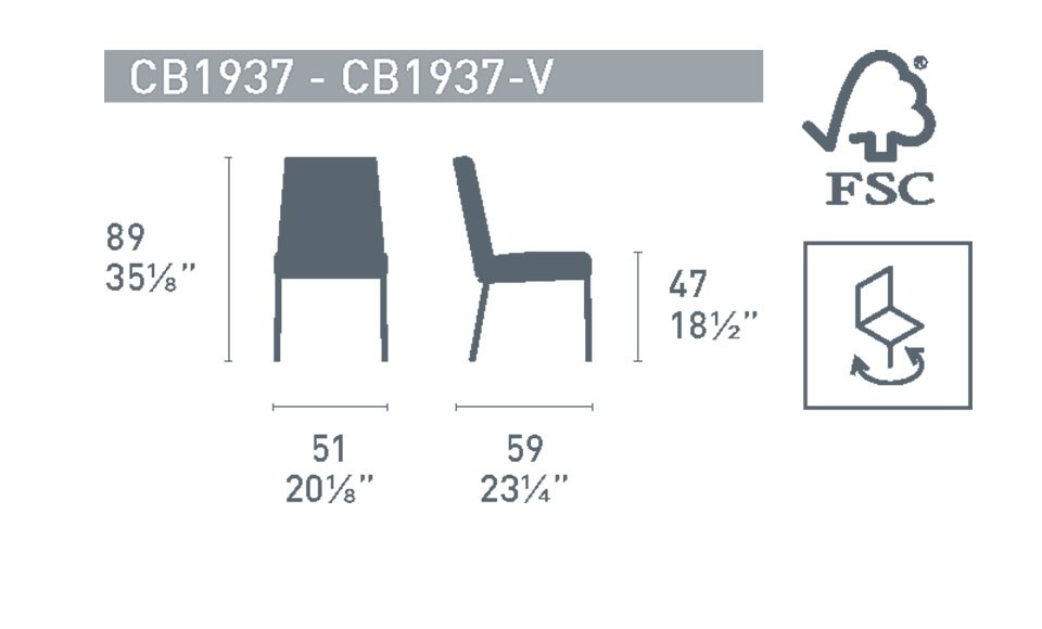 Διαστάσεις της καρέκλας Hexa CB1937 της εταιρείας Connubia Calligaris