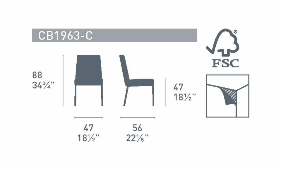 Διαστάσεις της καρέκλας Aurora CB1963-C της εταιρείας Connubia Calligaris