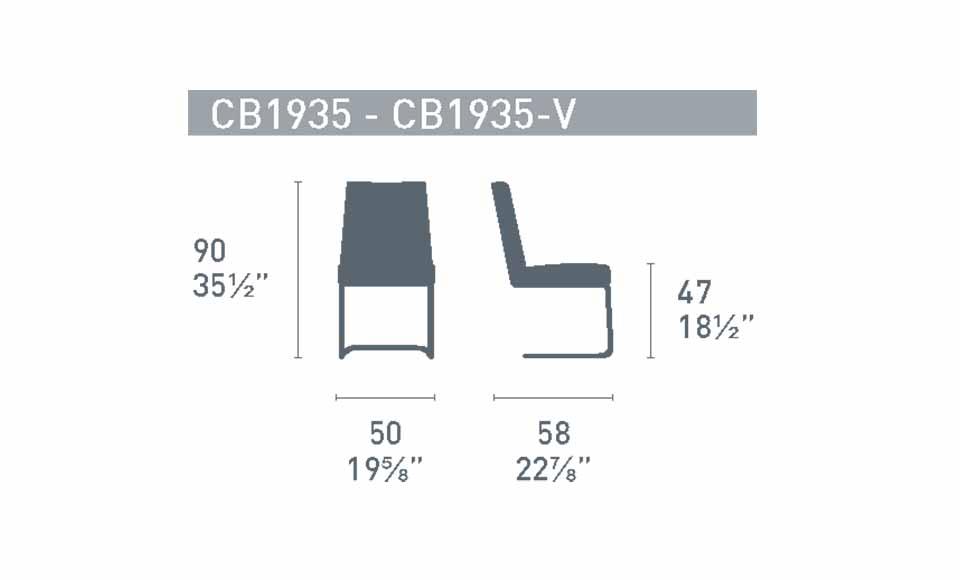 Διαστάσεις της καρέκλας Hexa CB1935-V της εταιρείας Connubia Calligaris