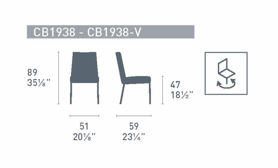 Διαστάσεις της καρέκλας Hexa CB1938 της εταιρείας Connubia Calligaris