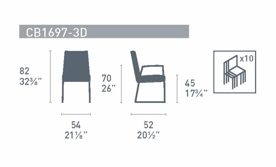 Διαστάσεις της καρέκλας Academy CB1697-3D της εταιρείας Connubia Calligaris