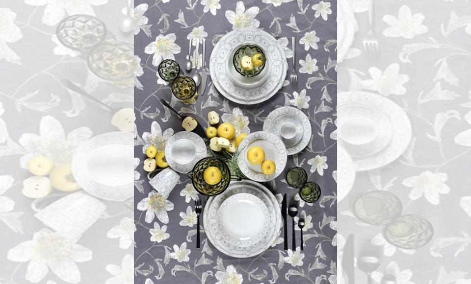 Σετ πιάτα φαγητού 20 τεμάχια με γραμμικό σχέδιο σε απόχρωση του γκρι στο σχέδιο Ovio της Cryspo Trio 